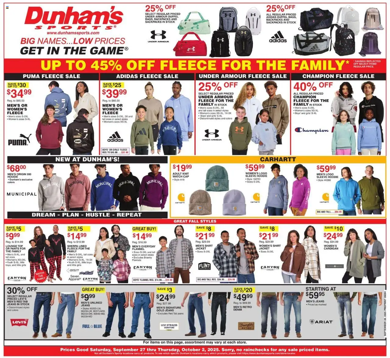 Dunham's Sports Weekly Ad - valid from 27.09.2025 | Page: 1 | Products: Shirt, Jacket, Jeans, Watch