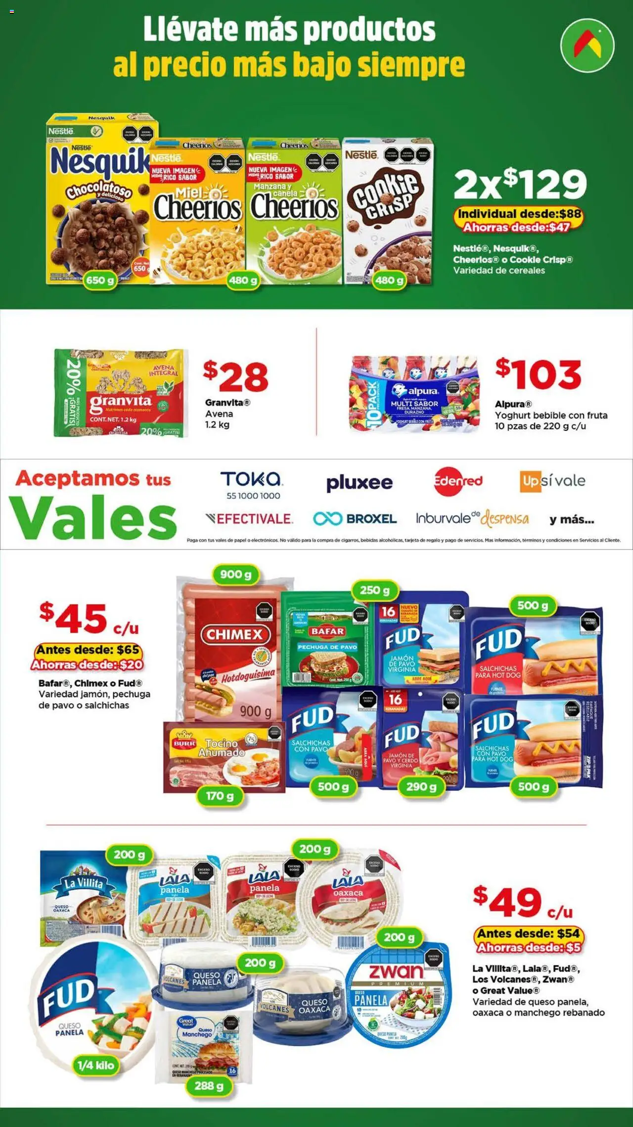 Nuevas ofertas de Bodega Aurrerá válidas en toda la República Mexicana desde el 14.10.2025. ¡Encuentra las mejores ofertas en Bodega Aurrerá folleto Aquí Sí te Alcanza! | Página: 3 | Productos: Durazno, Tocino, Manzana, Queso