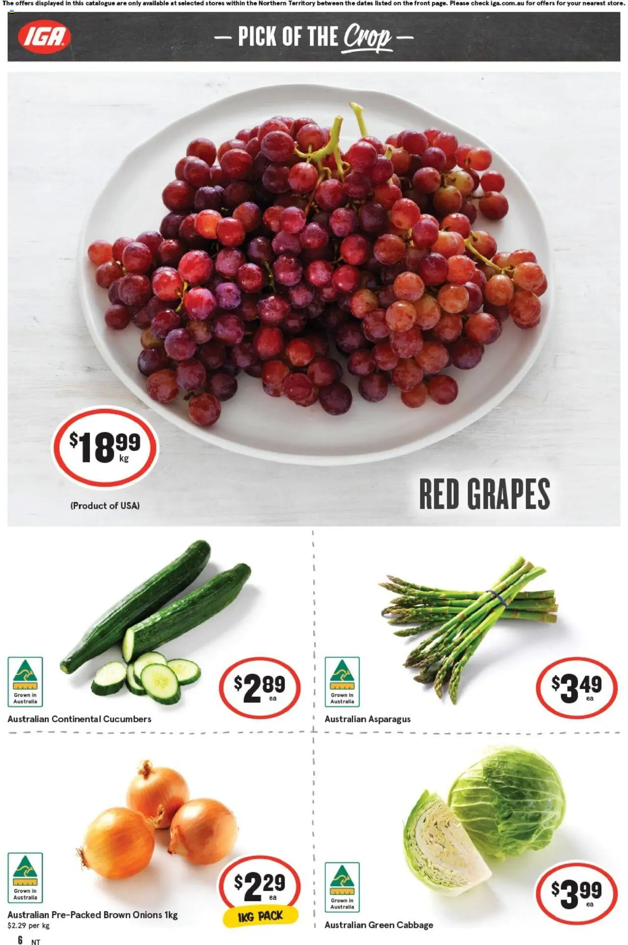 IGA catalogue - valid from 24.09.2025 | Page: 6 | Products: Cucumbers, Onions, Cabbage, Grapes