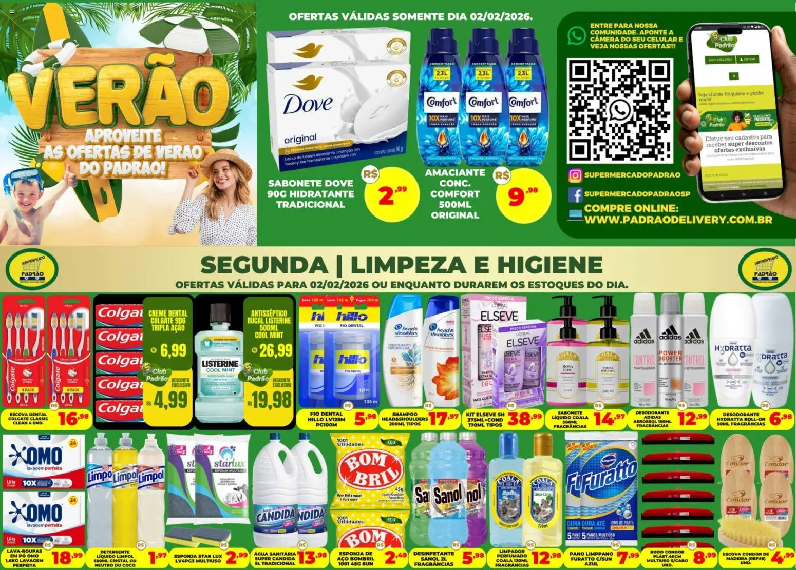 Supermercado Padrão Folheto - válido de 02.02.2026 | Página: 1 | Produtos: Coco, Fio dental, Desinfetante, Sabonete líquido