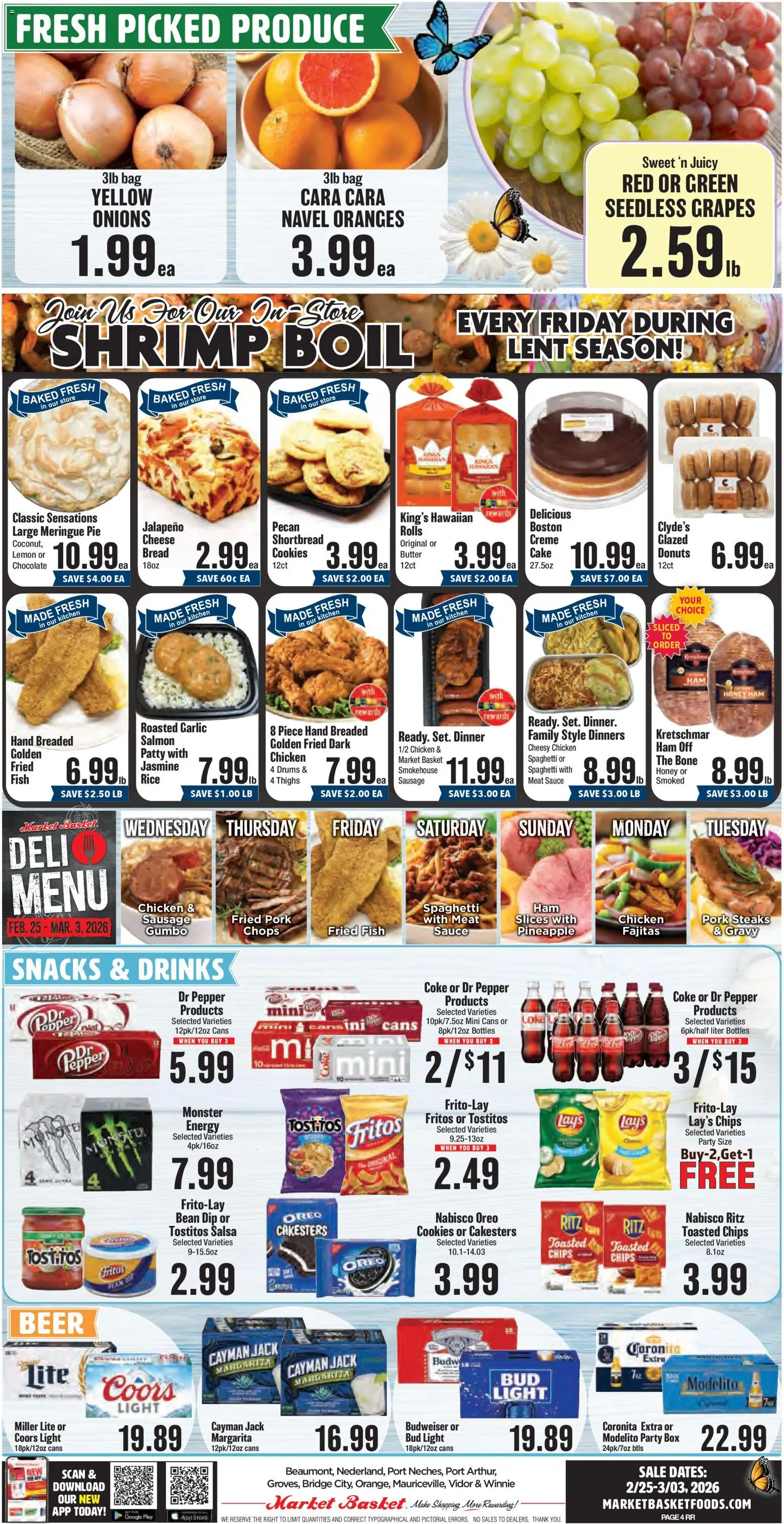 Market Basket Weekly Ad - valid from 25.02.2026 | Page: 4 | Products: Chocolate, Beer, Pork, Grapes
