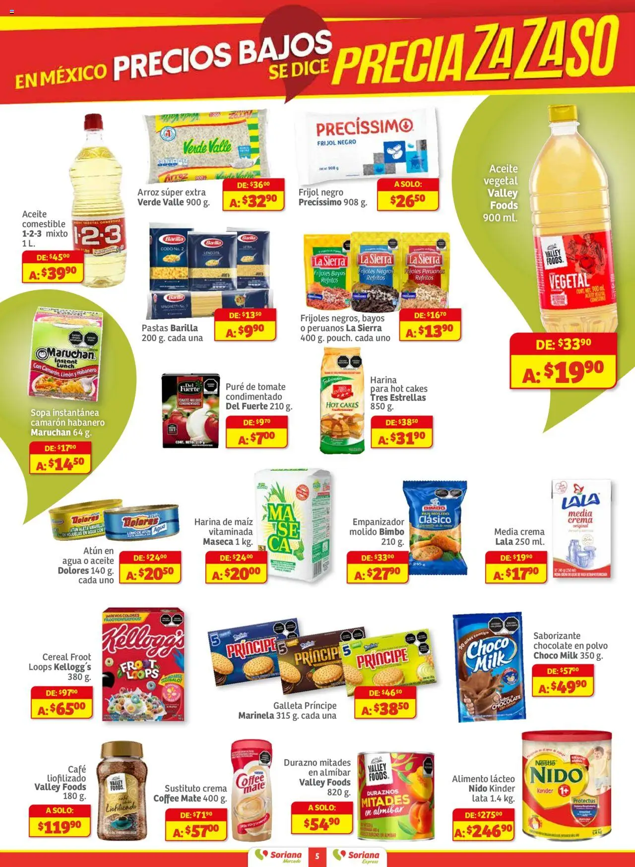 Nuevas ofertas de Soriana válidas en toda la República Mexicana desde el 25.09.2025. ¡Encuentra las mejores ofertas en Soriana - Pesito Valedor Mercado: Edo Mex, Valle De México, Gro, Hgo, Mor, Pue, Qto, Tlax, Ver! | Página: 5 | Productos: Crema, Pan, Mate, Polvo