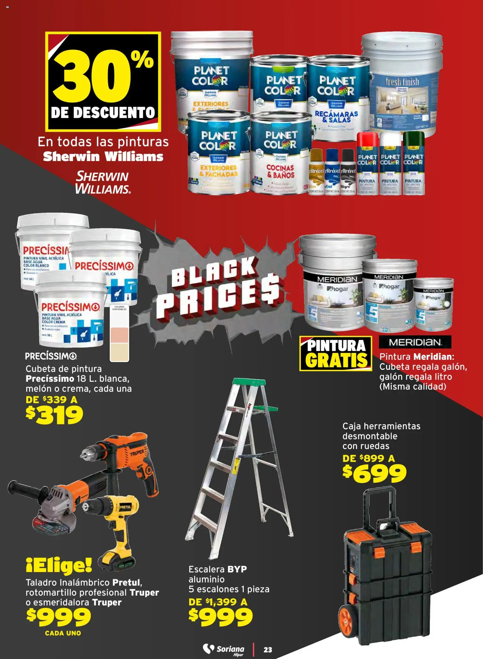 Nuevas ofertas de Soriana válidas en toda la República Mexicana desde el 21.11.2025. ¡Encuentra las mejores ofertas en Soriana - Black Prices Súper Nacional! | Página: 23 | Productos: Melón, Crema, Rotomartillo, Pintura