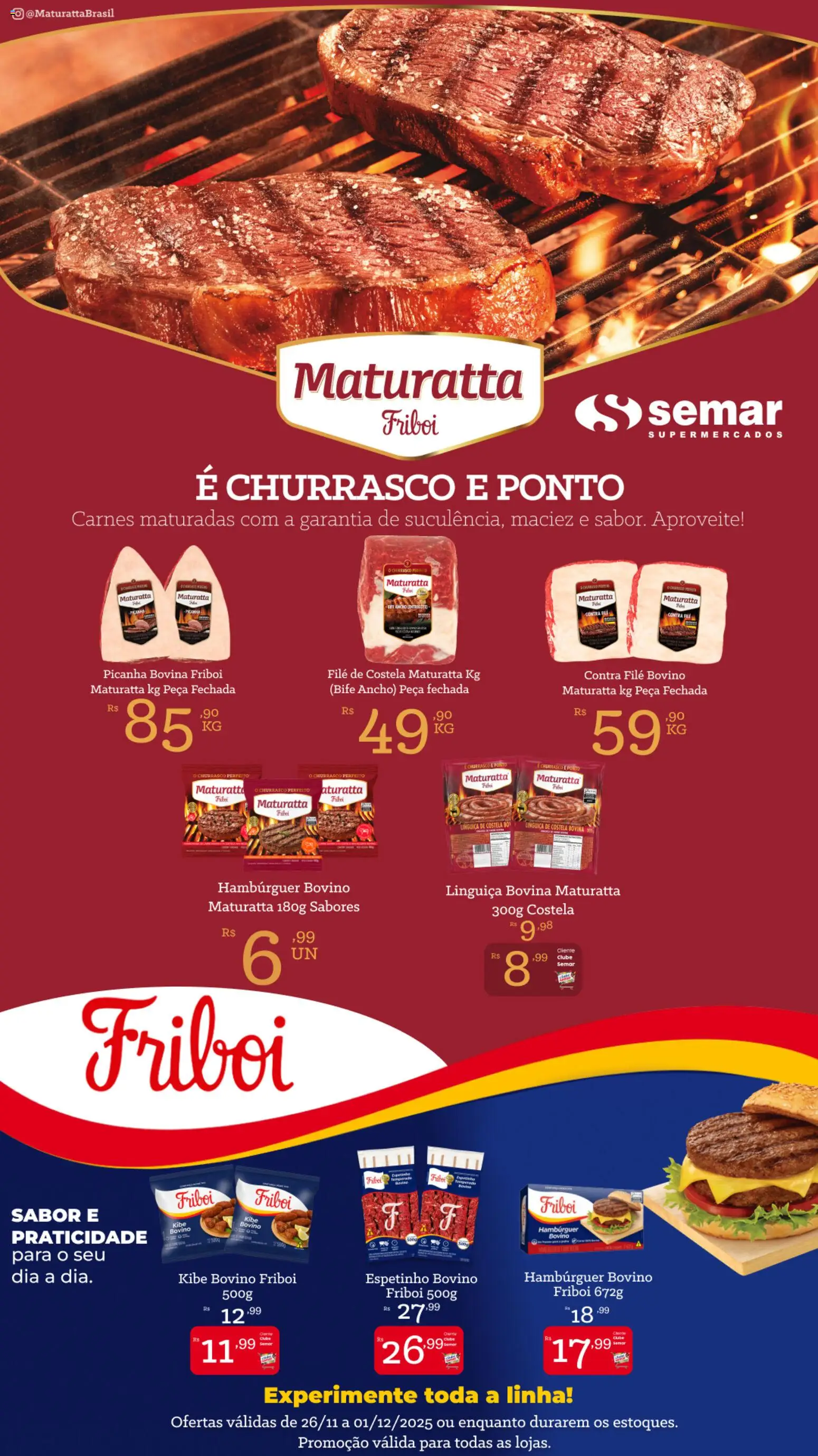 Semar Supermercado Folheto - válido de 26.11.2025 | Página: 1 | Produtos: Linguiça, Contra filé, Picanha, Hambúrguer