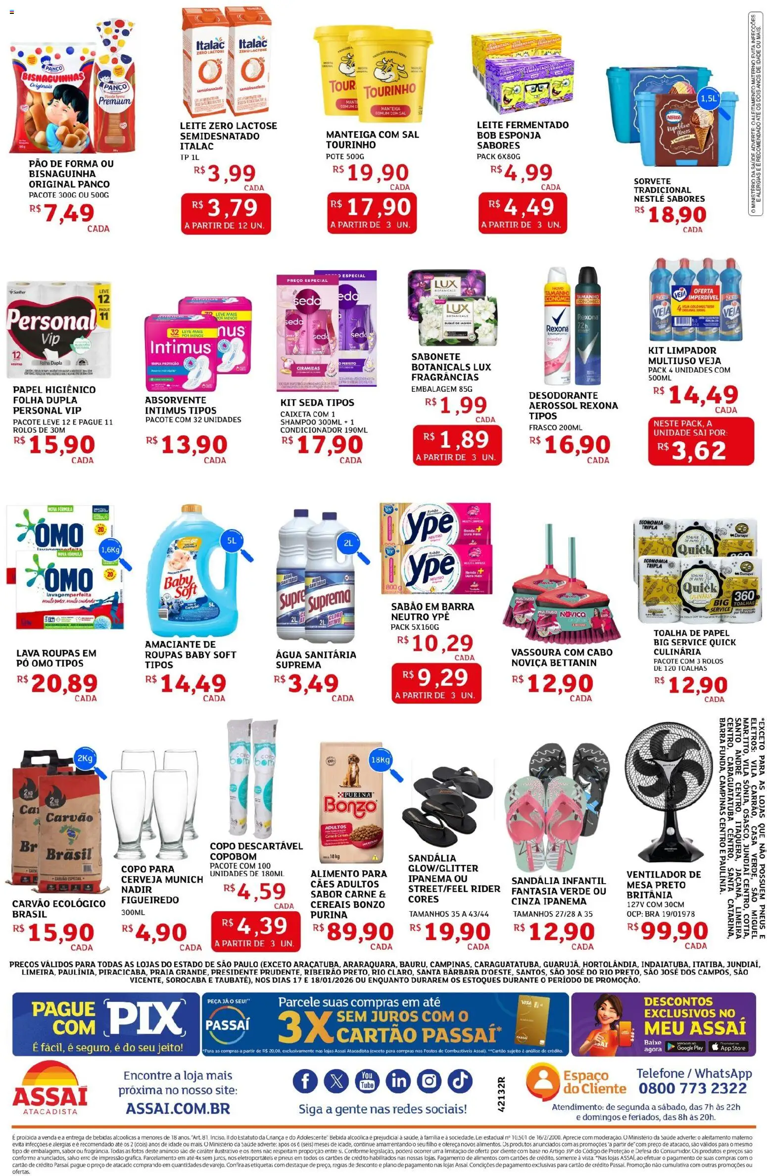 Assaí Atacadista Folheto - válido de 17.01.2026 | Página: 2 | Produtos: Carne, Roupas, Cereais, Pão de forma
