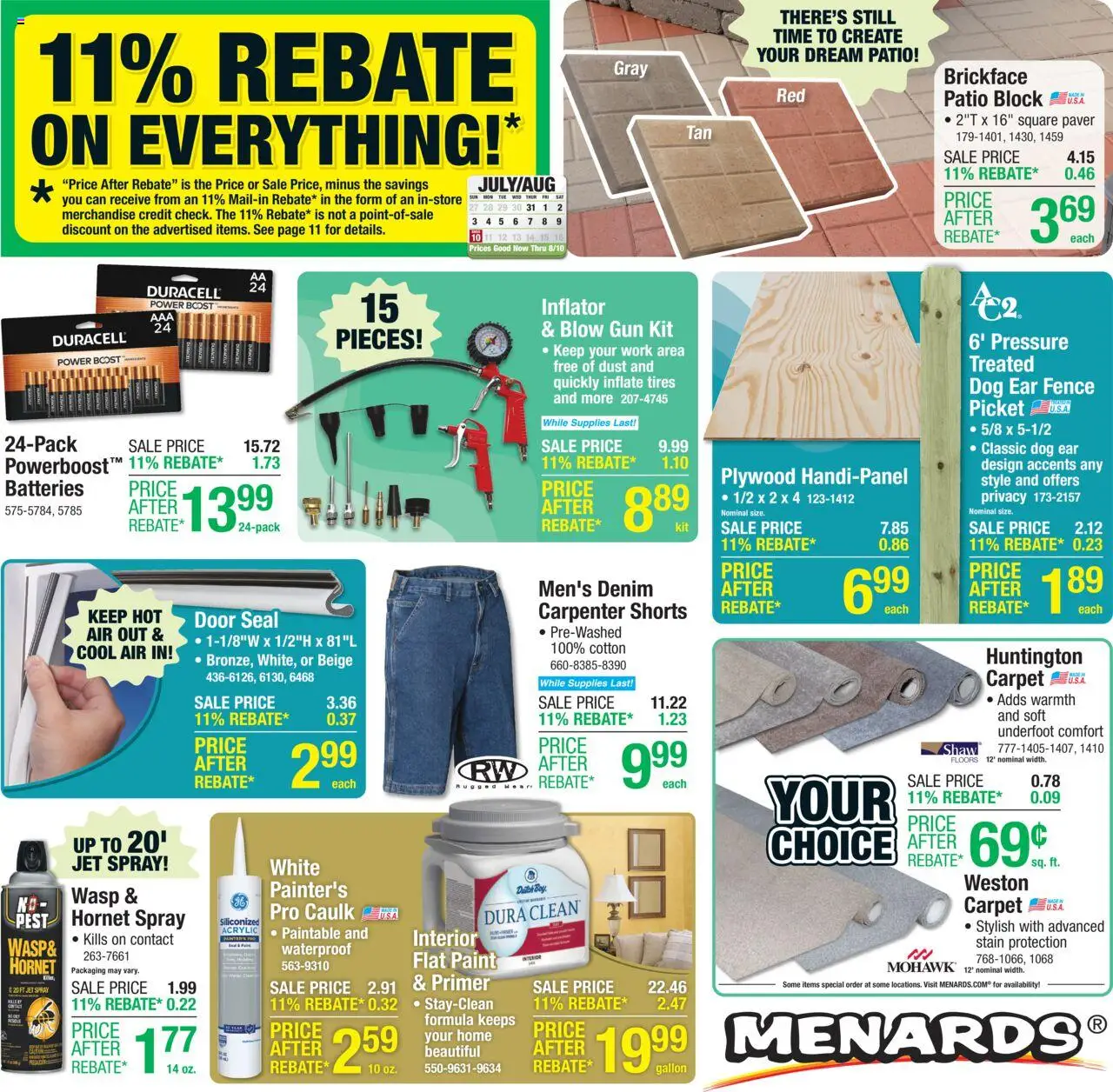 Menards Weekly Ad - valid from 31.07.2025 | Page: 1 | Products: Acrylic, Shorts, Water, Gun