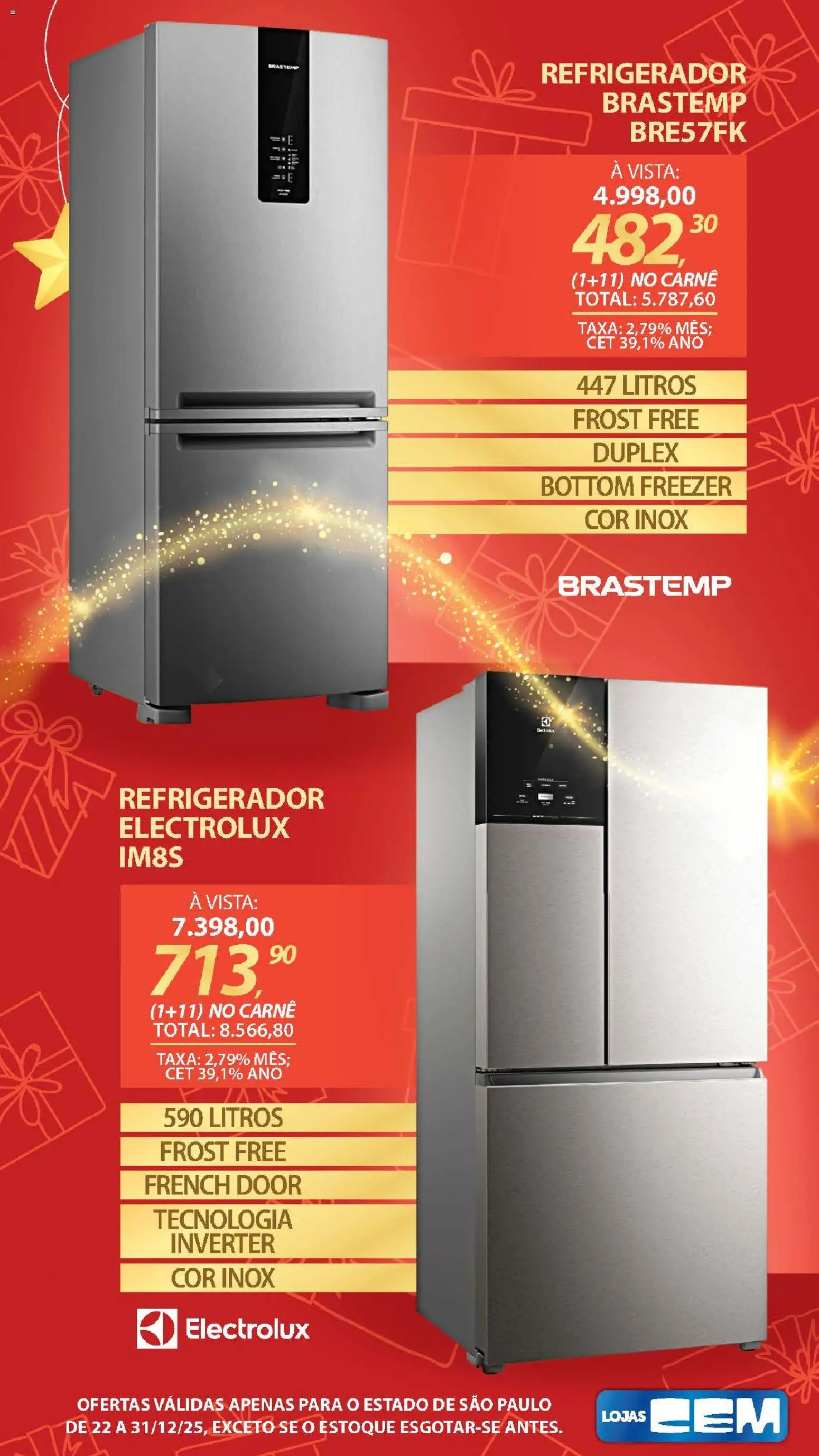 Lojas Cem Folheto - válido de 22.12.2025 | Página: 37 | Produtos: Refrigerador, Freezer, Carne