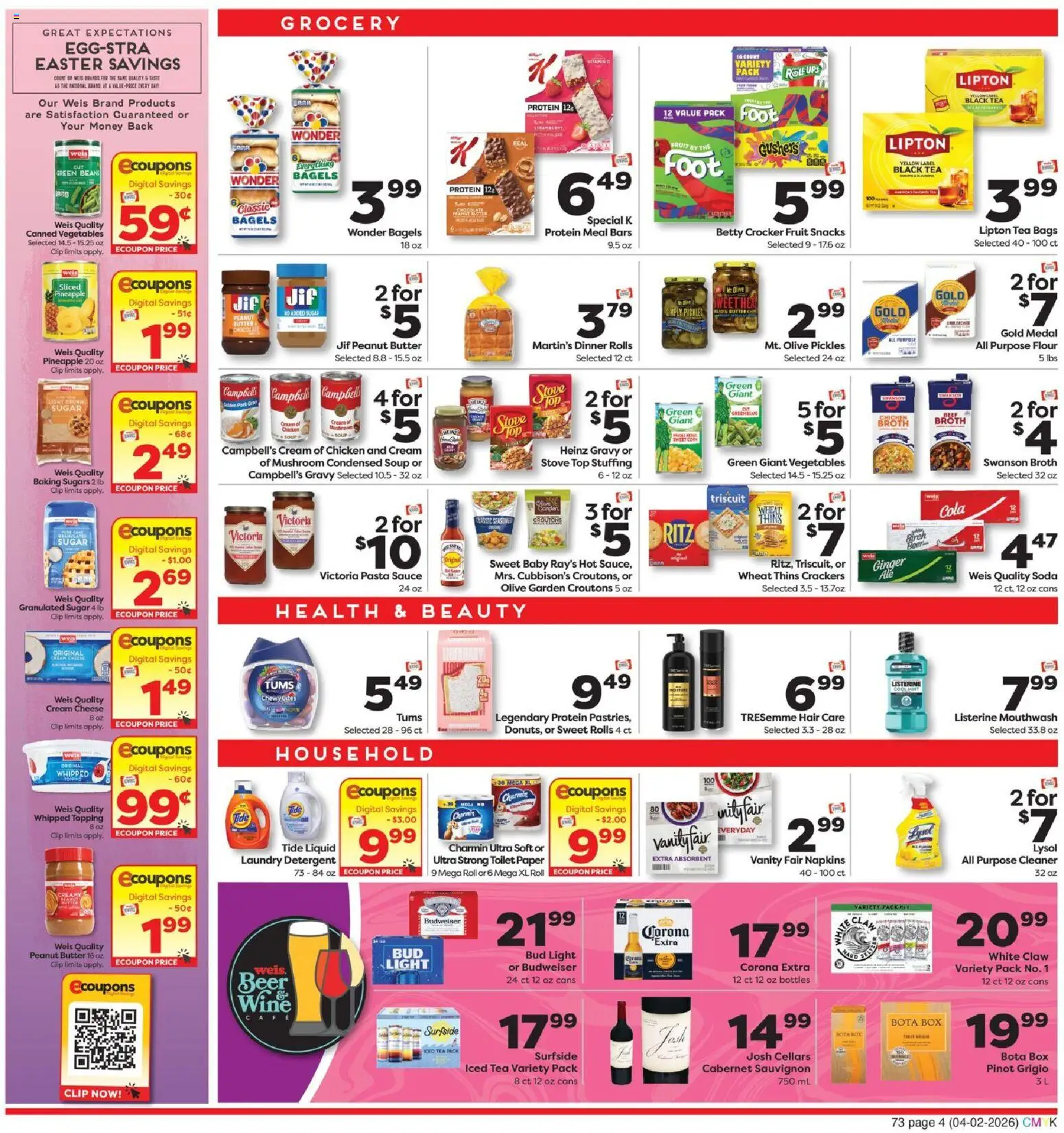 Weis Weekly Circular - VA - valid from 02.04.2026 | Page: 4 | Products: Ginger, Box, Beer, Pasta