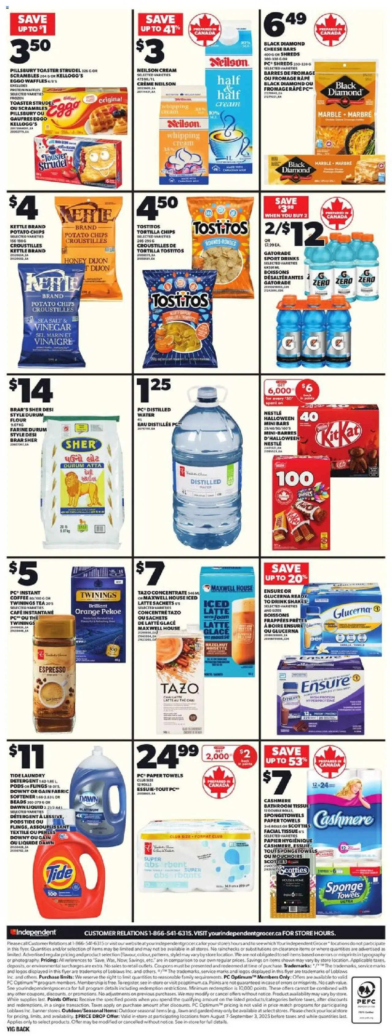 Independent Grocer flyer valid from 14.08.2025 | Page: 4 | Products: Chips, Cream, Sponge, Detergent