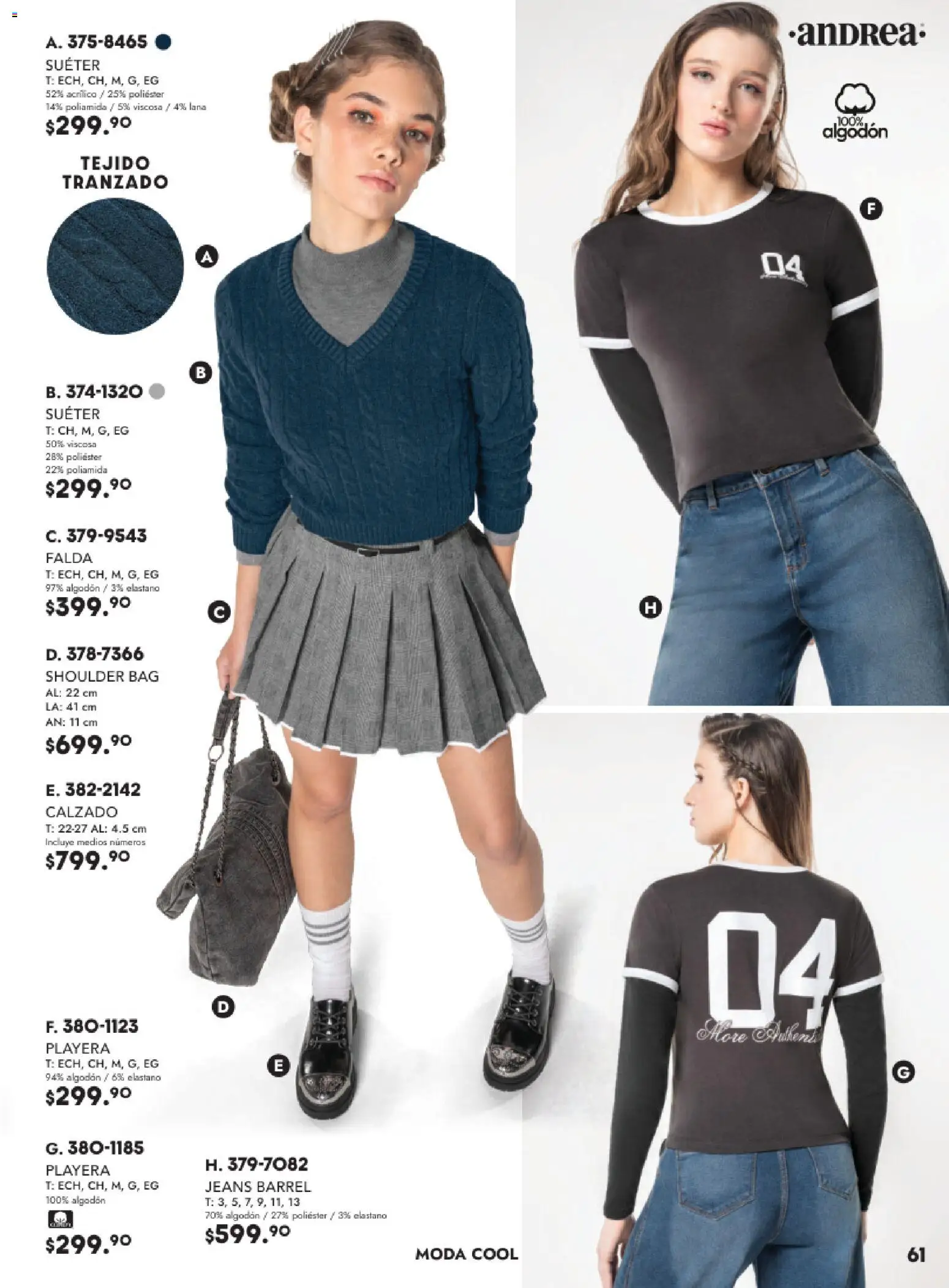 Nuevas ofertas de Andrea válidas en toda la República Mexicana desde el 26.11.2025. ¡Encuentra las mejores ofertas en Andrea catálogo Vestir! | Página: 61 | Productos: Suéter, Algodón, Playera, Falda