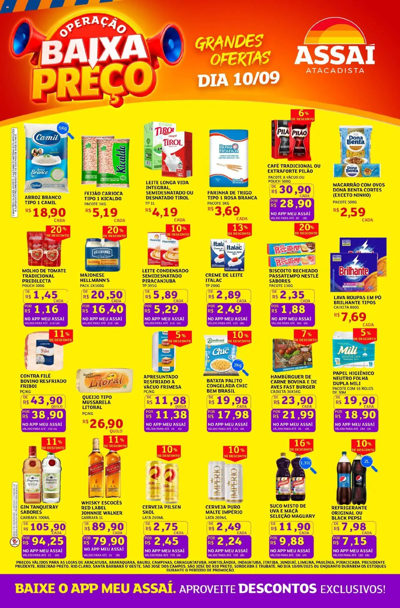 Assaí Atacadista Folheto - válido de 10.09.2025 | Página: 1 | Produtos: Farinha de trigo, Suco, Bebida, Mussarela