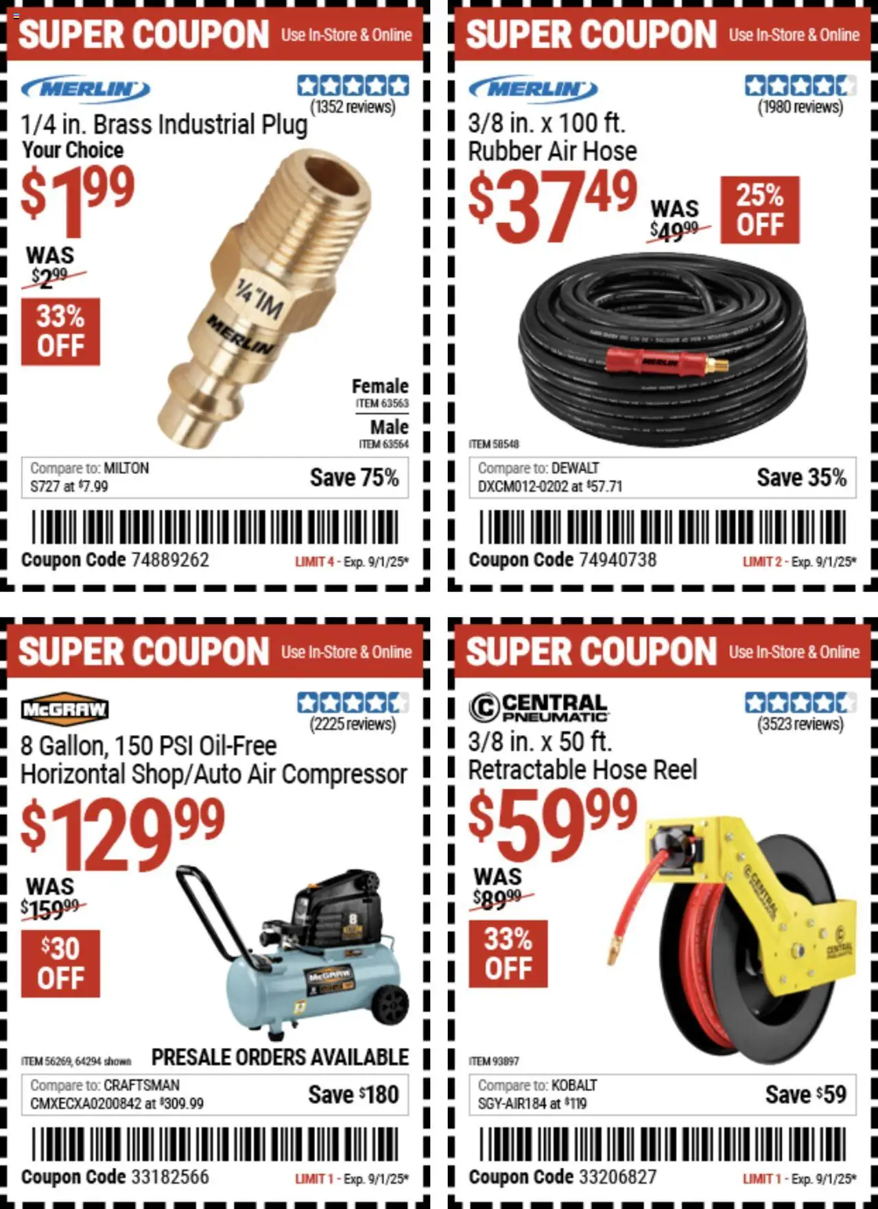 Harbor Freight Summer Coupons - valid from 18.08.2025 | Page: 9 | Products: Compressor, Pneumatic