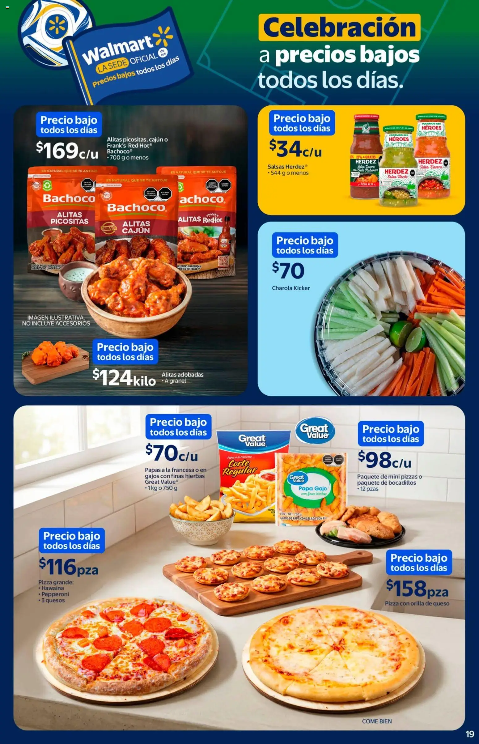 Nuevas ofertas de Walmart válidas en toda la República Mexicana desde el 23.04.2026. ¡Encuentra las mejores ofertas en Walmart folleto! | Página: 19 | Productos: Papa, Tocino, Queso, Pizza
