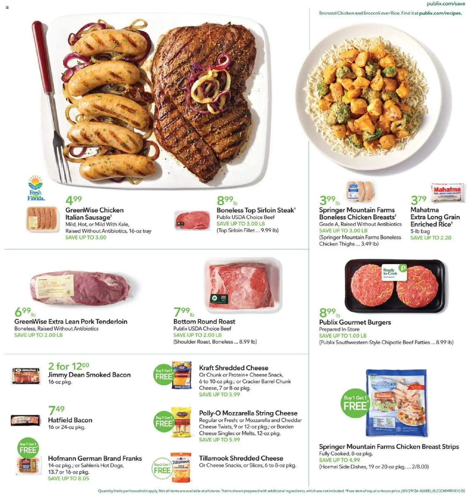 Publix Weekly Ad - valid from 28.01.2026 | Page: 5 | Products: Broccoli, Cheese, Pork, Beef