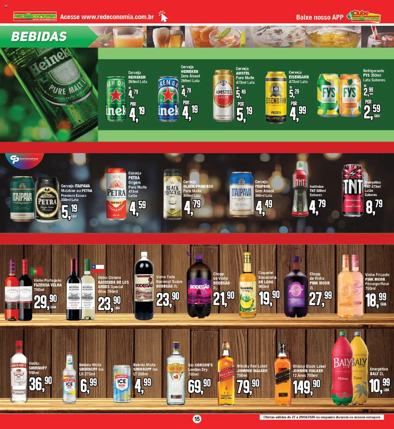RedEconomia Folheto - válido de 27.04.2026 | Página: 15 | Produtos: Limão siciliano, Whisky, Cerveja Heineken, Vodka