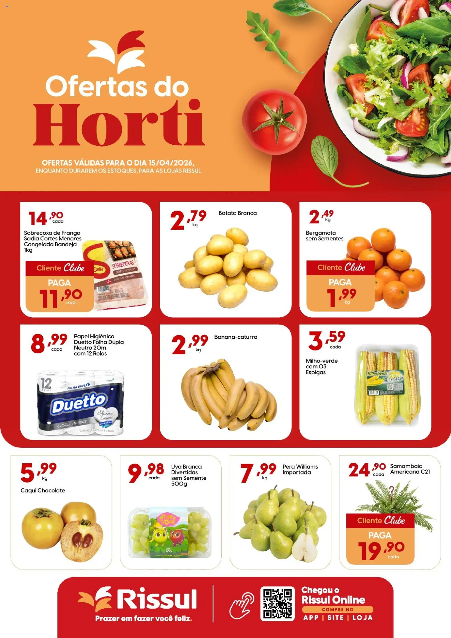 Rissul Folheto - válido de 15.04.2026 | Página: 1 | Produtos: Bergamota, Milho verde, Bandeja, Papel higiênico