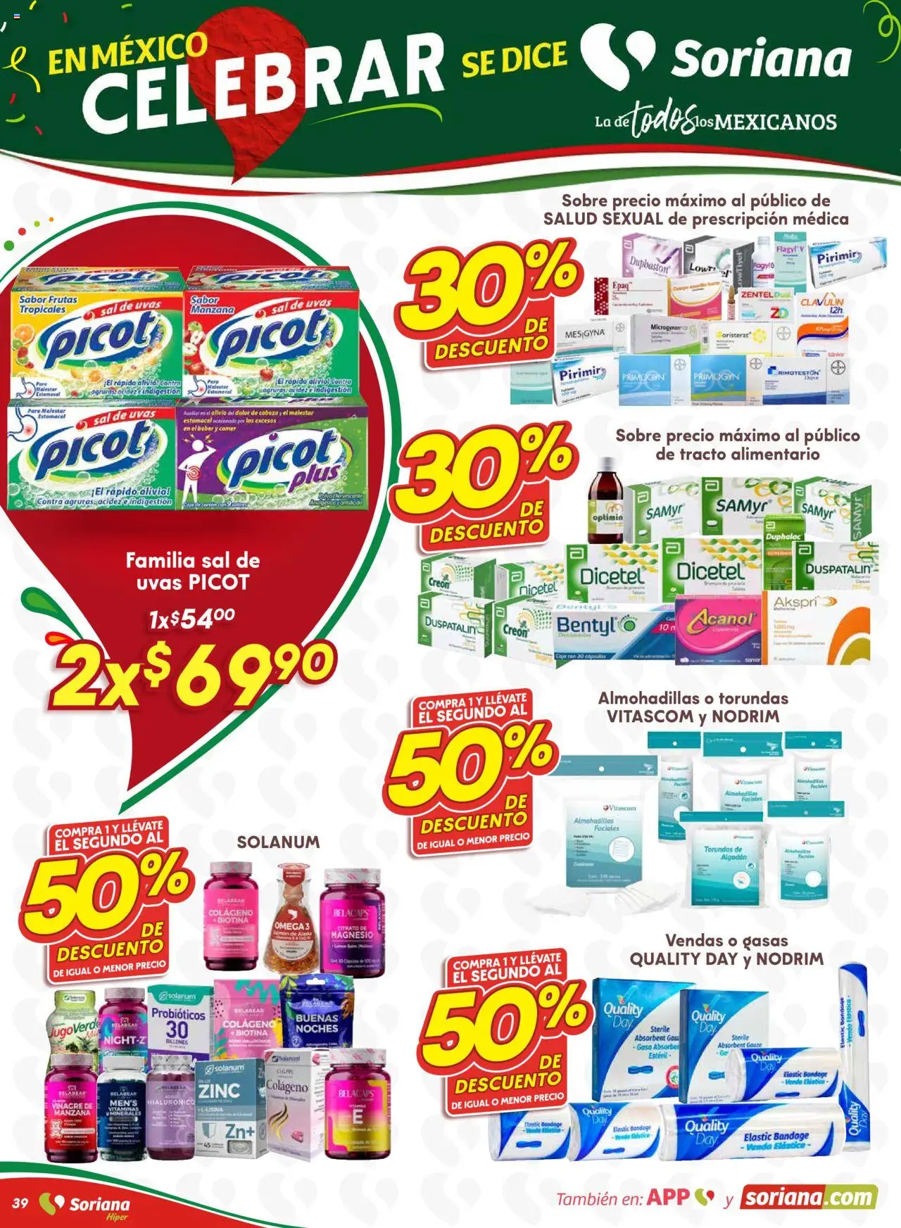 Nuevas ofertas de Soriana válidas en toda la República Mexicana desde el 28.08.2025. ¡Encuentra las mejores ofertas en Soriana - Preciazazaso Híper: Valle de México! | Página: 39 | Productos: Vinagre, Sal, Manzana, Algodón