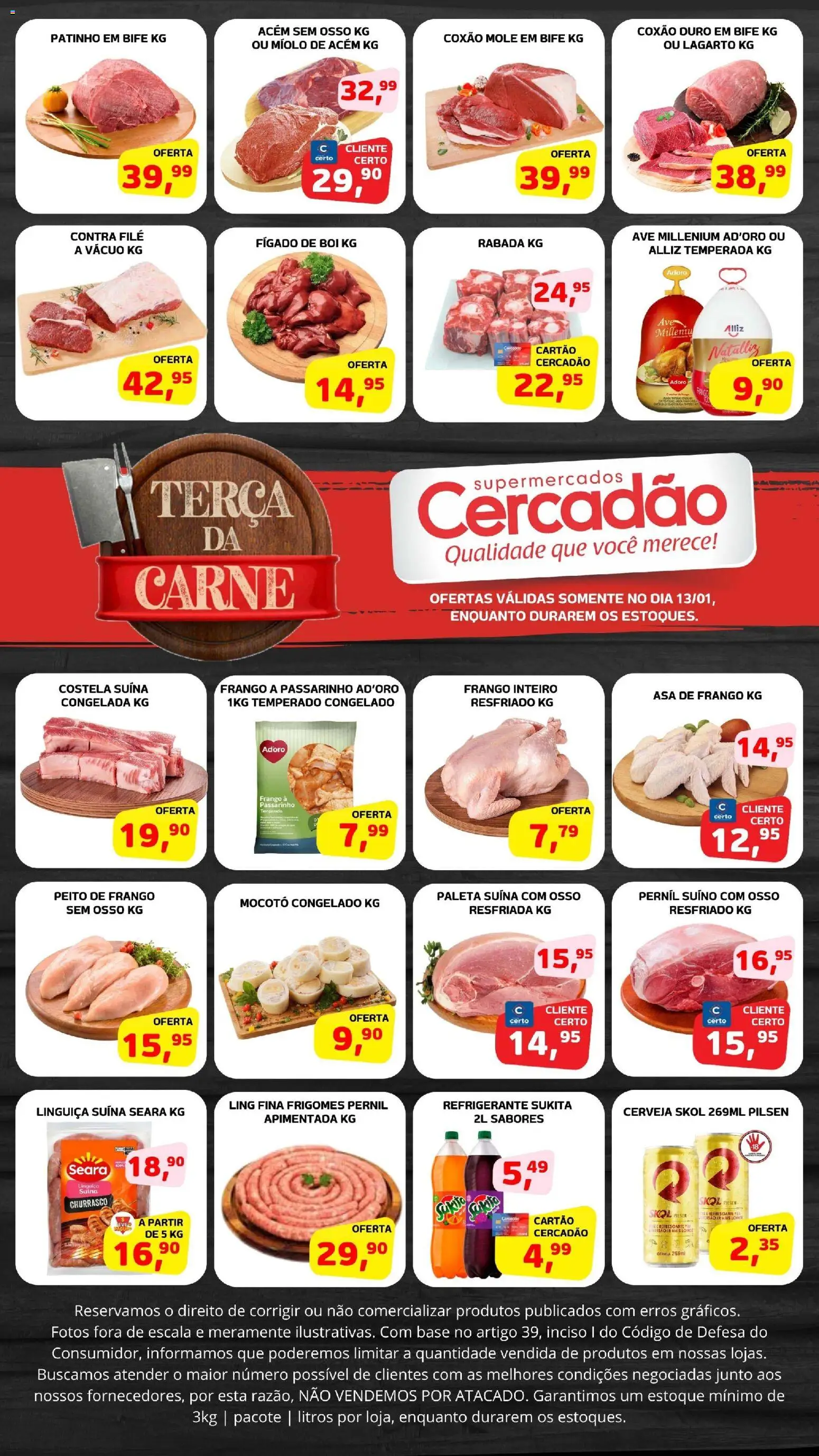 Cercadão Folheto - válido de 13.01.2026 | Página: 1 | Produtos: Linguiça, Contra filé, Base, Refrigerante