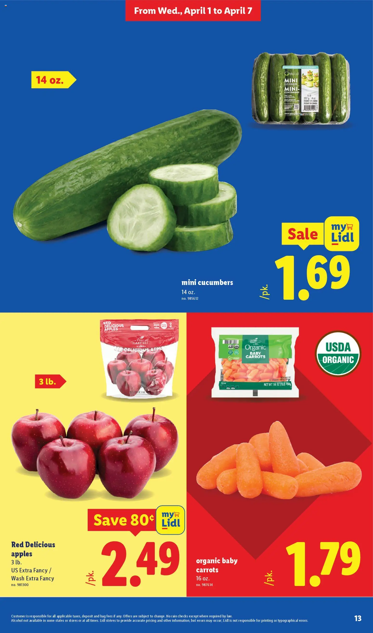 Lidl Weekly Ad - valid from 01.04.2026 | Page: 13 | Products: Apples, Cucumbers, Bag