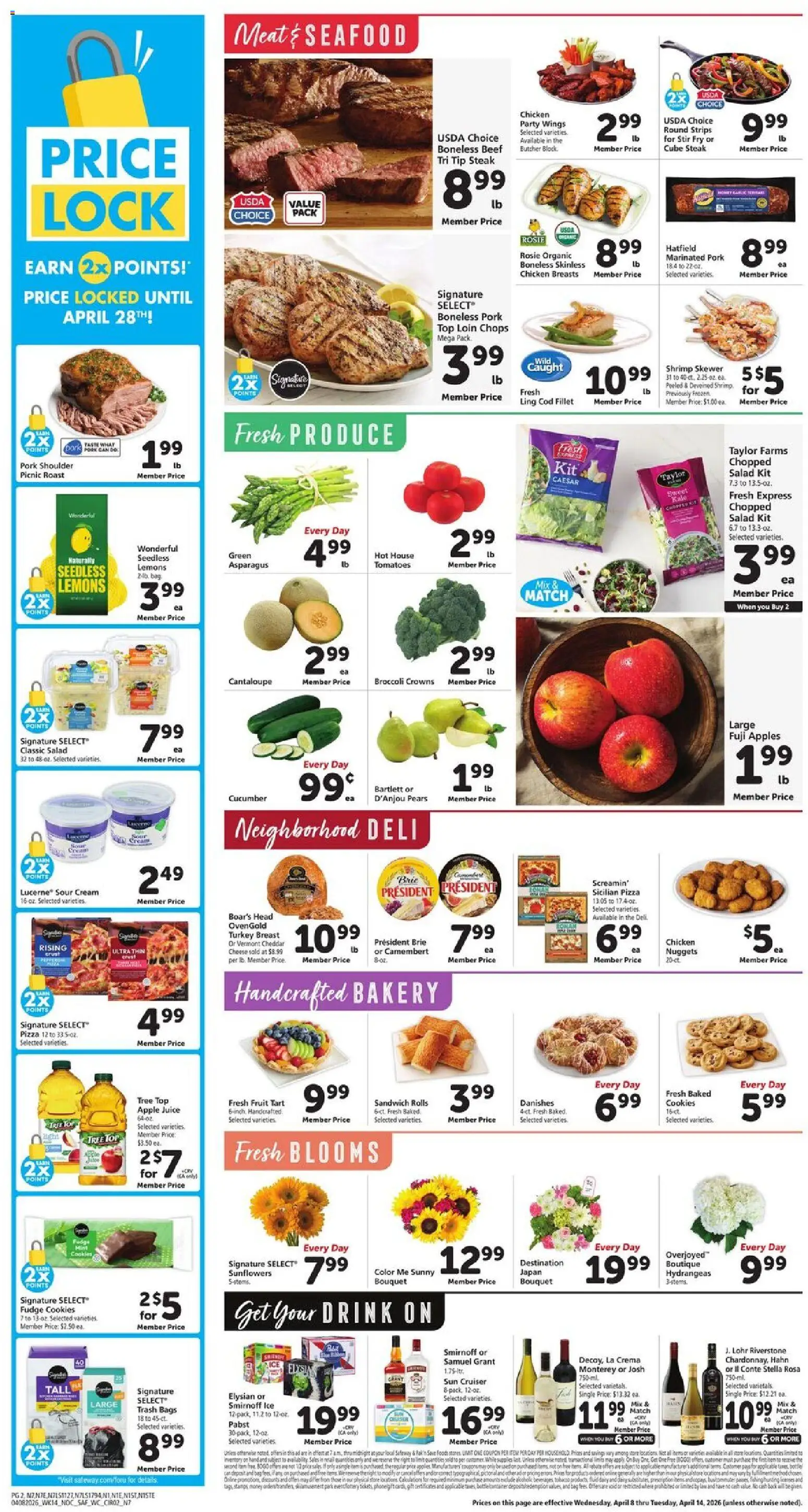 Safeway Weekly Ad - valid from 08.04.2026 | Page: 2 | Products: Asparagus, Pork, Apples, Cookies