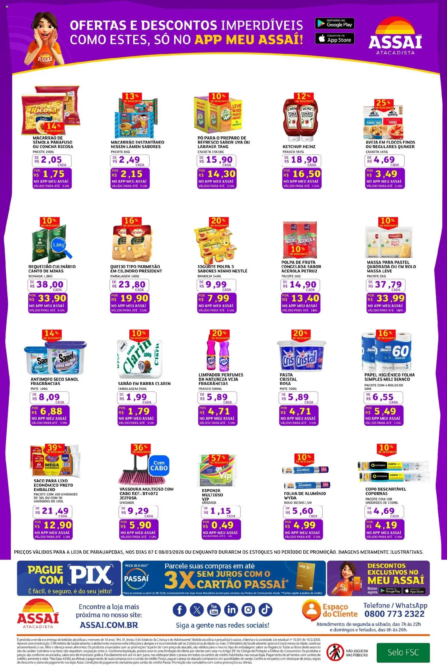Assaí Atacadista Folheto - válido de 07.03.2026 | Página: 3 | Produtos: Macarrão, Massa, Bebida, Cabo